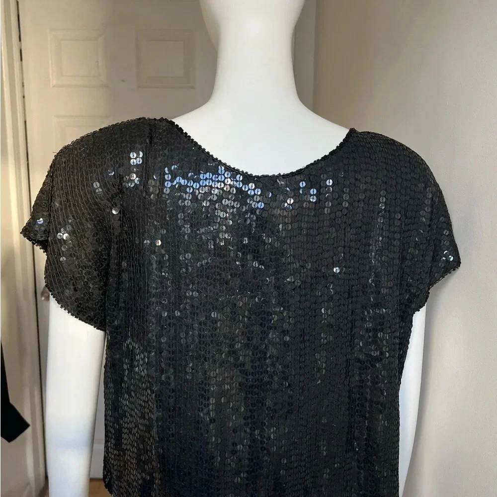 Shimmer New York Sequence Black Padded Shoulders  100% Silk Top M NWT - Picture 6 of 9